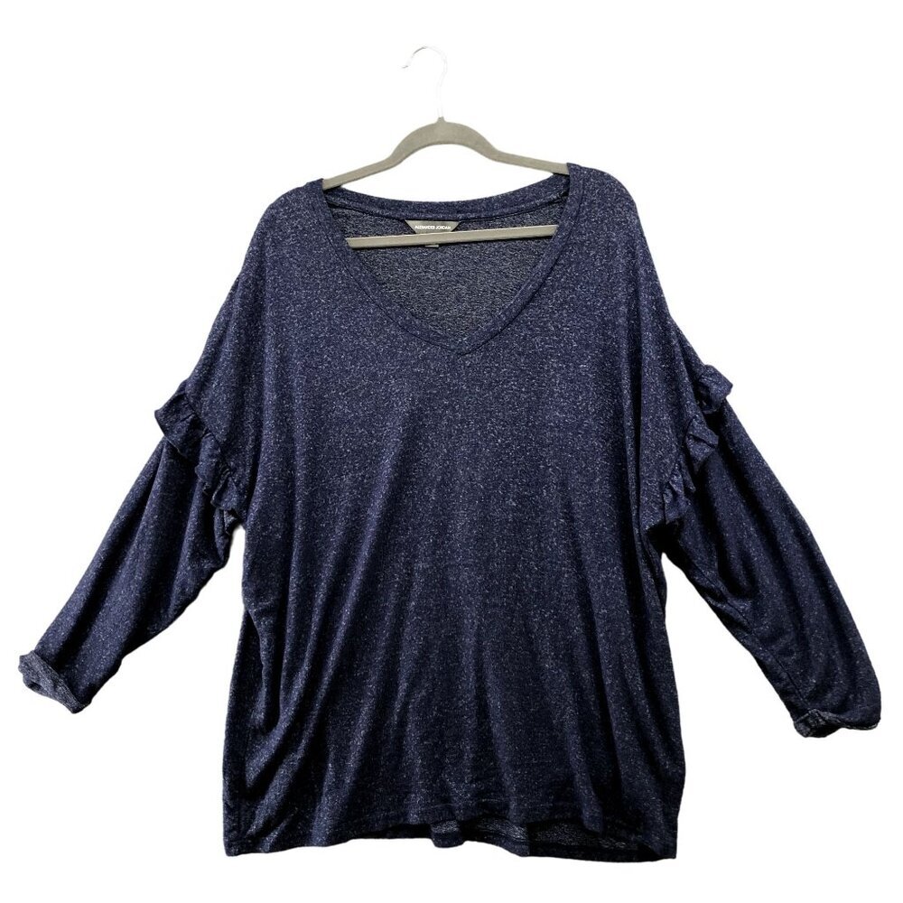 Alexander Jordan Long Sleeve Tunic Top Womens 2X blue V-neck Ruffle Stretchy